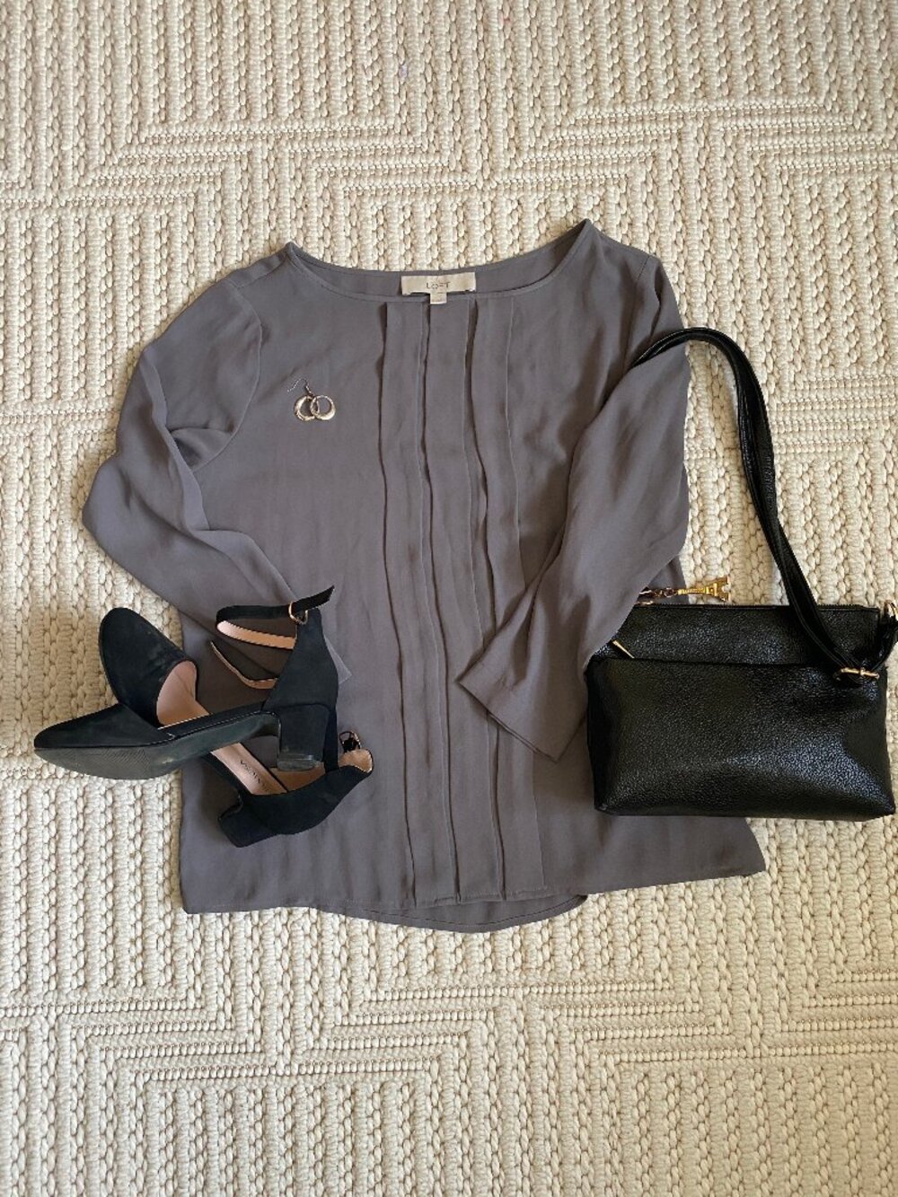 Loft Women's Grey Pleated Blouse